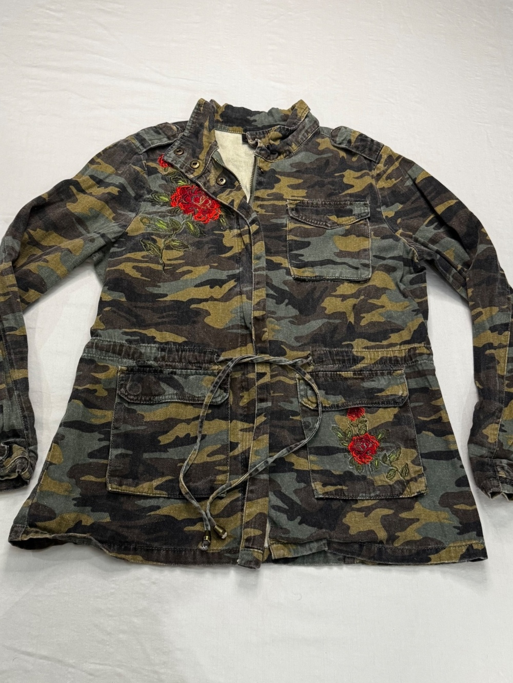 Versona Women S Camo Utility Jacket Embroidered Roses Military Cargo Safari Y2K